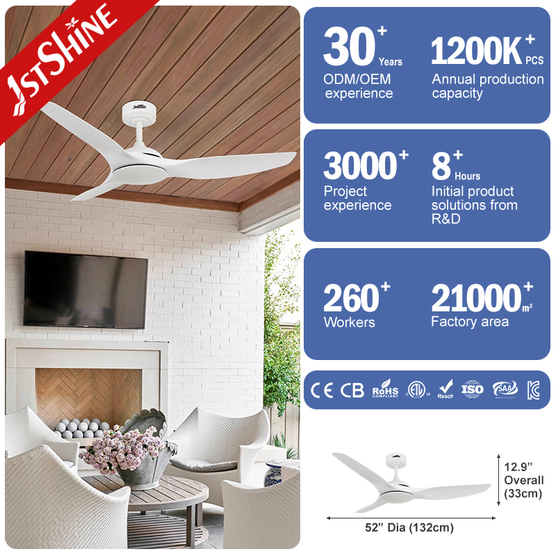 1stshine Ceiling Fan Home 52 Inches Plastic Blades White Color Smart Remote Control DC Ceiling Fan