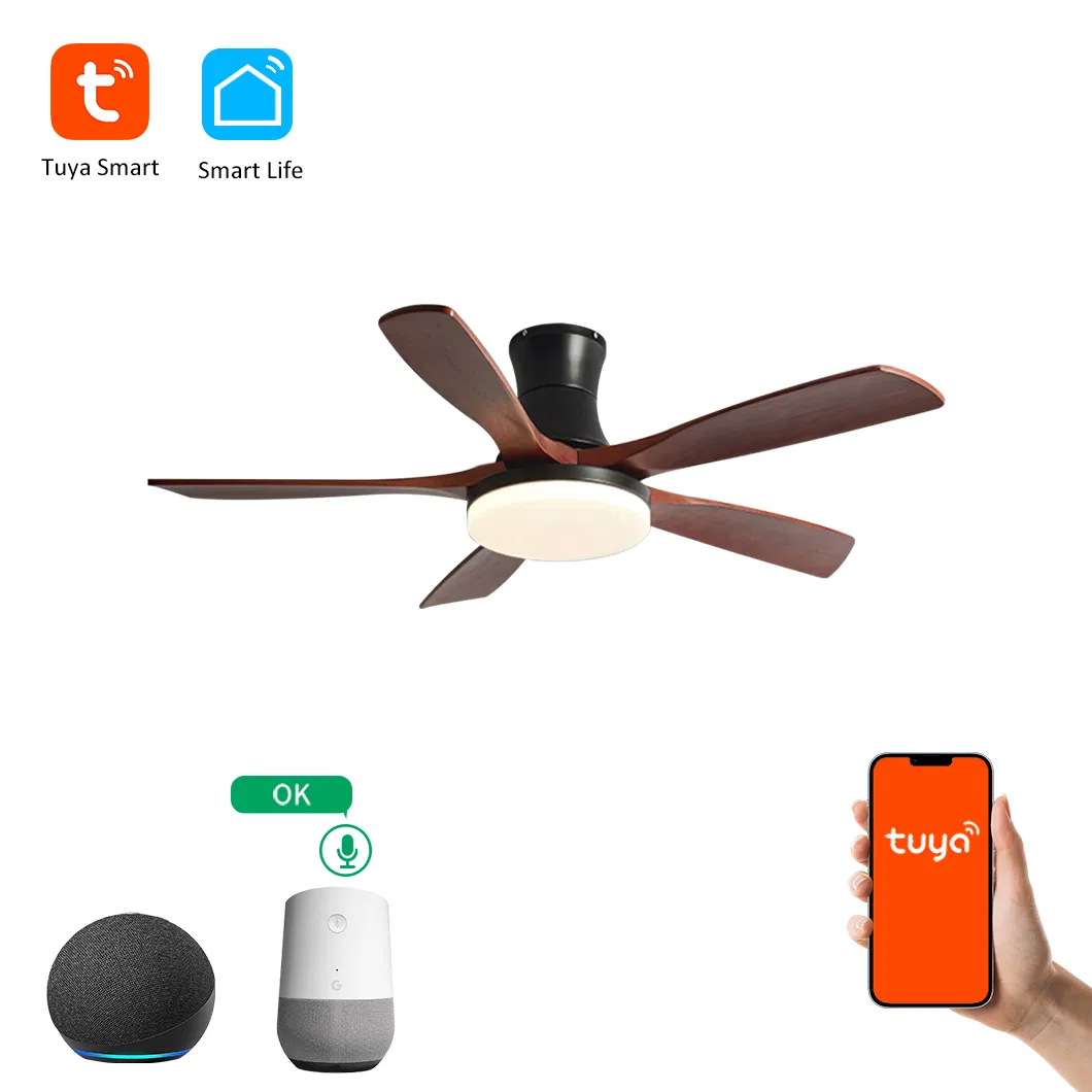 Solid Wood Blades Remote Control 3 Color Ceiling Fan with LED Light