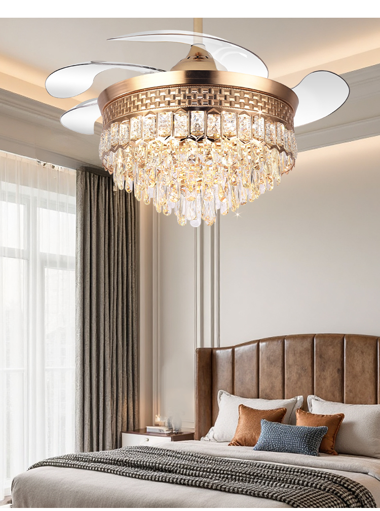 Y120 Luxury Bedroom Crystal Chandelier Ceiling Led Fan Light Luxury Ceiling Fan Led with Light Chandelier Ceiling Light and Fan