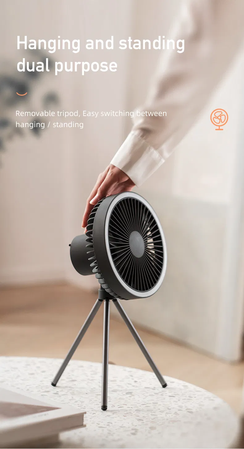 New Outdoor Tripod Fan Large Capacity Wireless USB Charging Camping Fan Portable Small Ceiling Fan Lamp