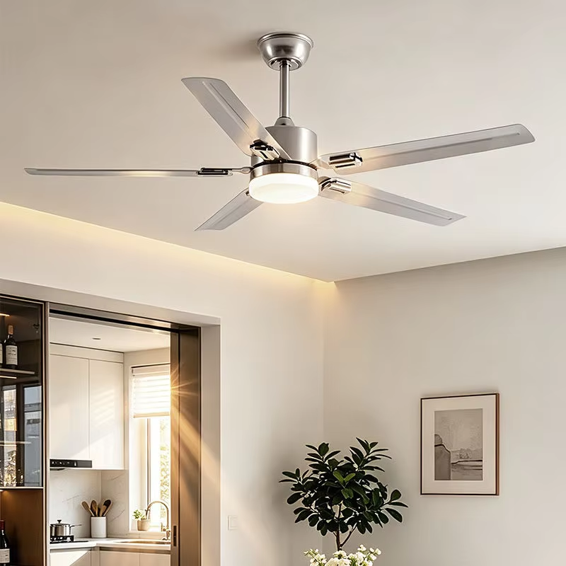 Modern Iron LED Ceiling Fan 5 Blades DC Motor Remote Control Flush Mount Light Indoor 6-Speed Adjustable 3500K Warm White 32-48