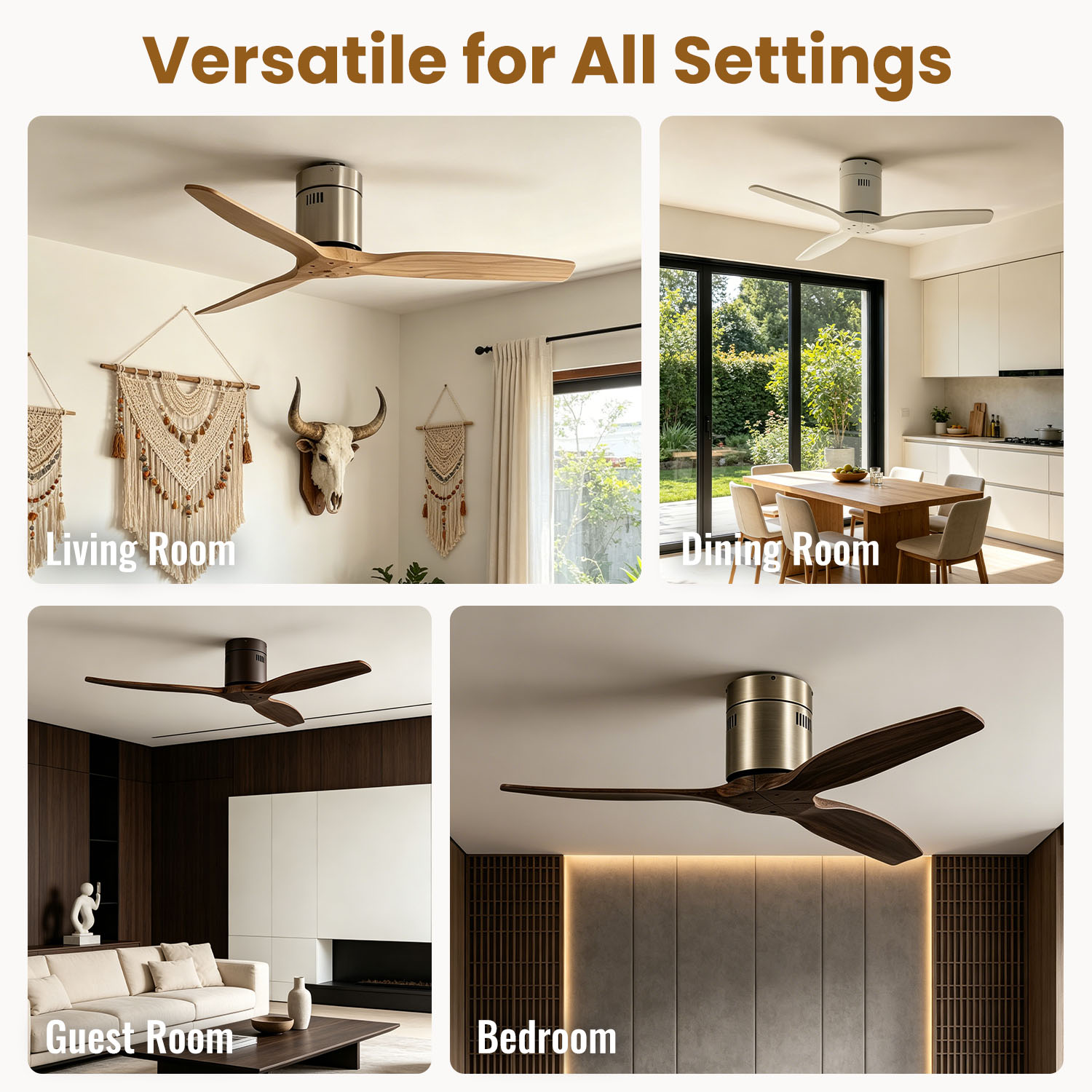 Smart Ceiling Fan App Remote Control 52" Wood Ceiling Fans With DC Motor Quiet Large Airflow Decorative Wooden Ceiling Fan