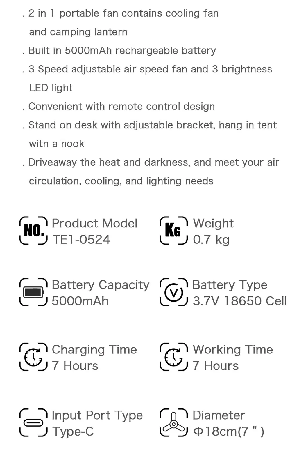 Rechargeable Mini Table Ceiling Outdoor Battery Powered Hanging Fan for Traveling Camping Tent with LED Light