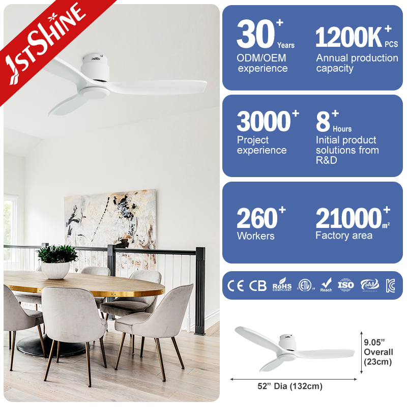 1stshine Minimalist Flush Mount Modern Latest Designer DC Solid Wood Metal 3 Blades Ceiling Fan