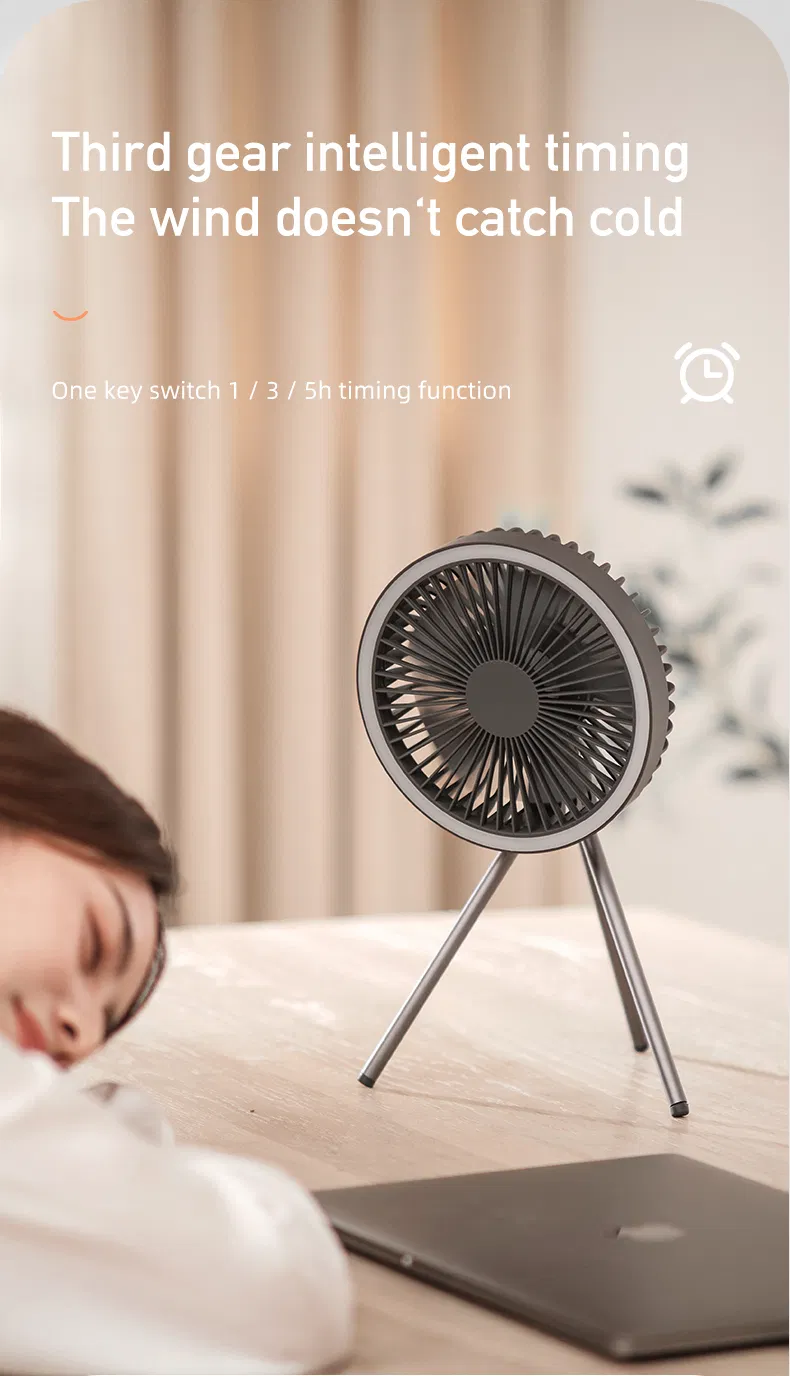 New Outdoor Tripod Fan Large Capacity Wireless USB Charging Camping Fan Portable Small Ceiling Fan Lamp