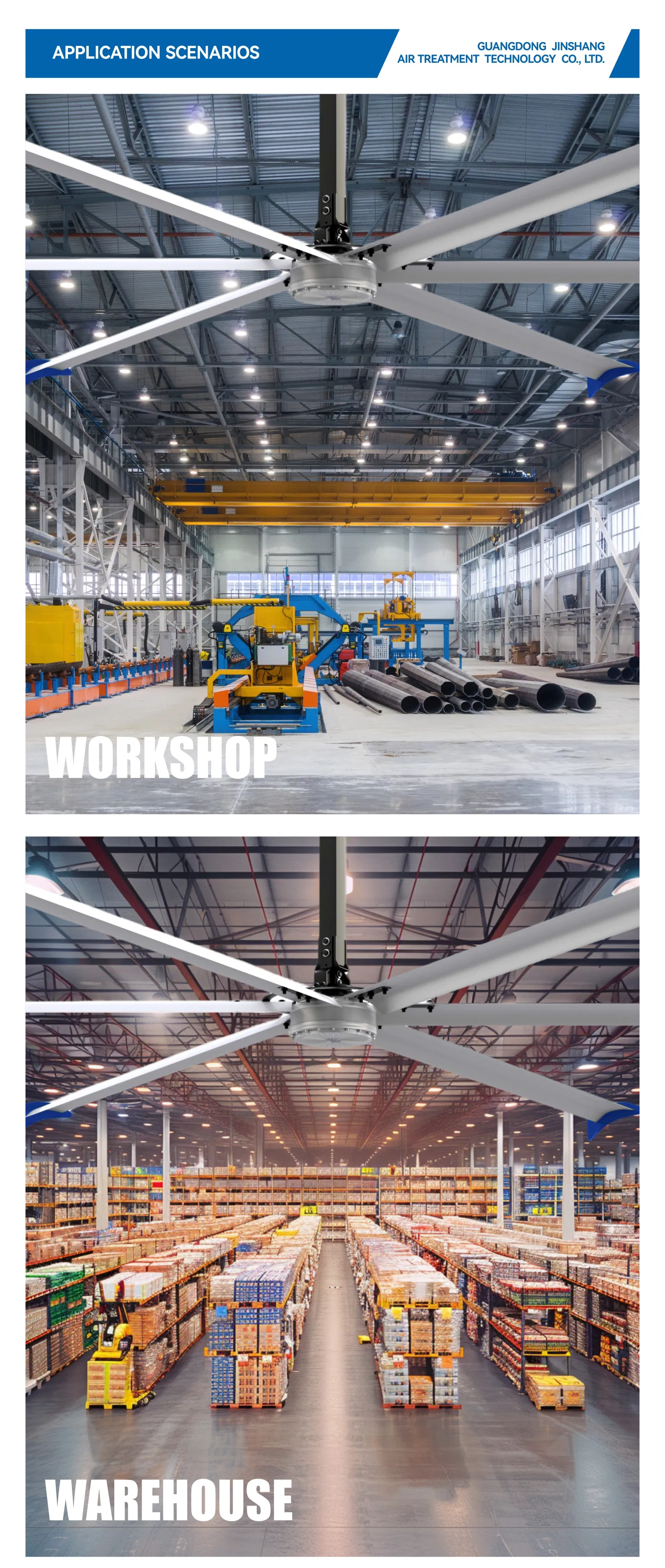 Natural Airflow 3-7.3m Permanent Magnet Industrial Hvls Direct Drive Ceiling Fan