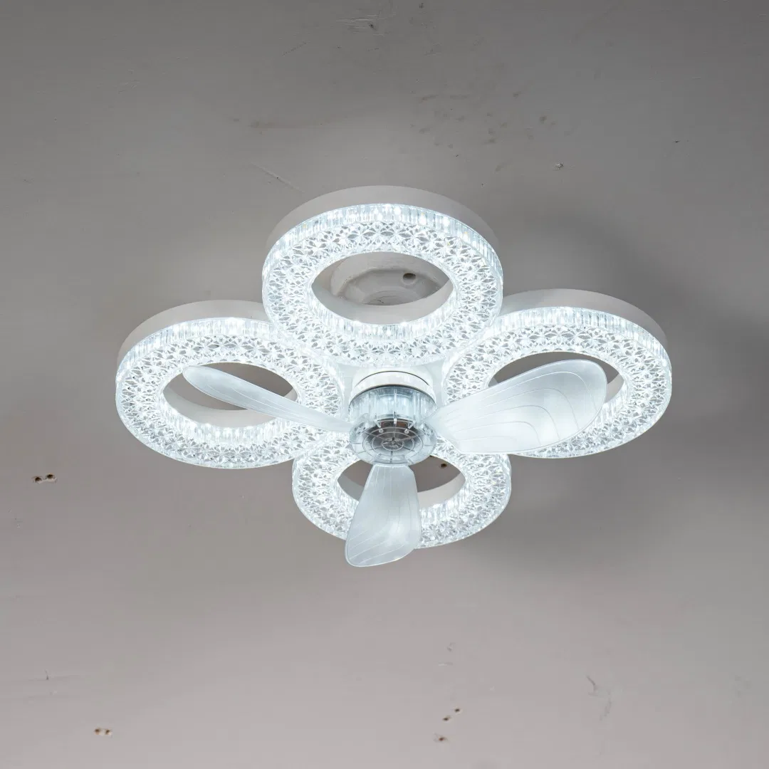 Modern Crystal Flush Mount Ceiling Fan with Quiet Dimmable LED Light