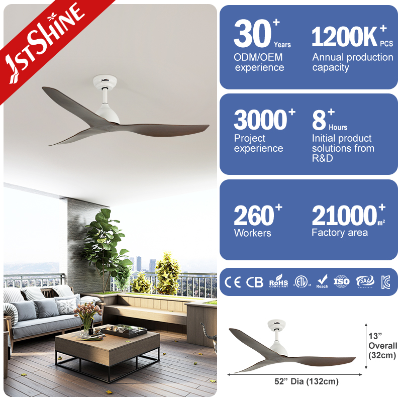 1stshine Ceiling Fan Home Brown 3 ABS Blades 52 Inches Energy Saving DC High Speed Ceiling Fan Without Light