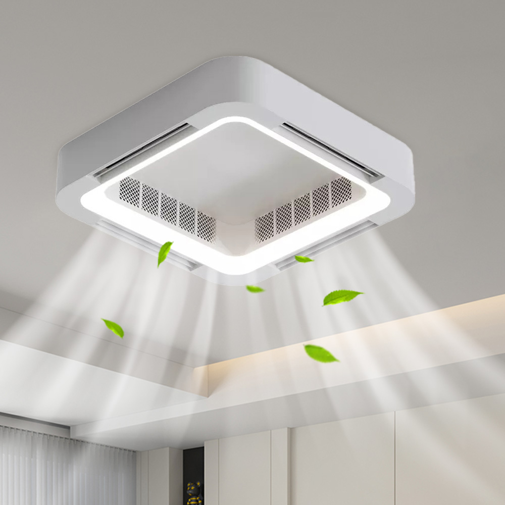 2026 Bladeless Ceiling Fan Light Flush Mount Smart APP Control Dimmable Square Led Ceiling Fan with Light and Remote