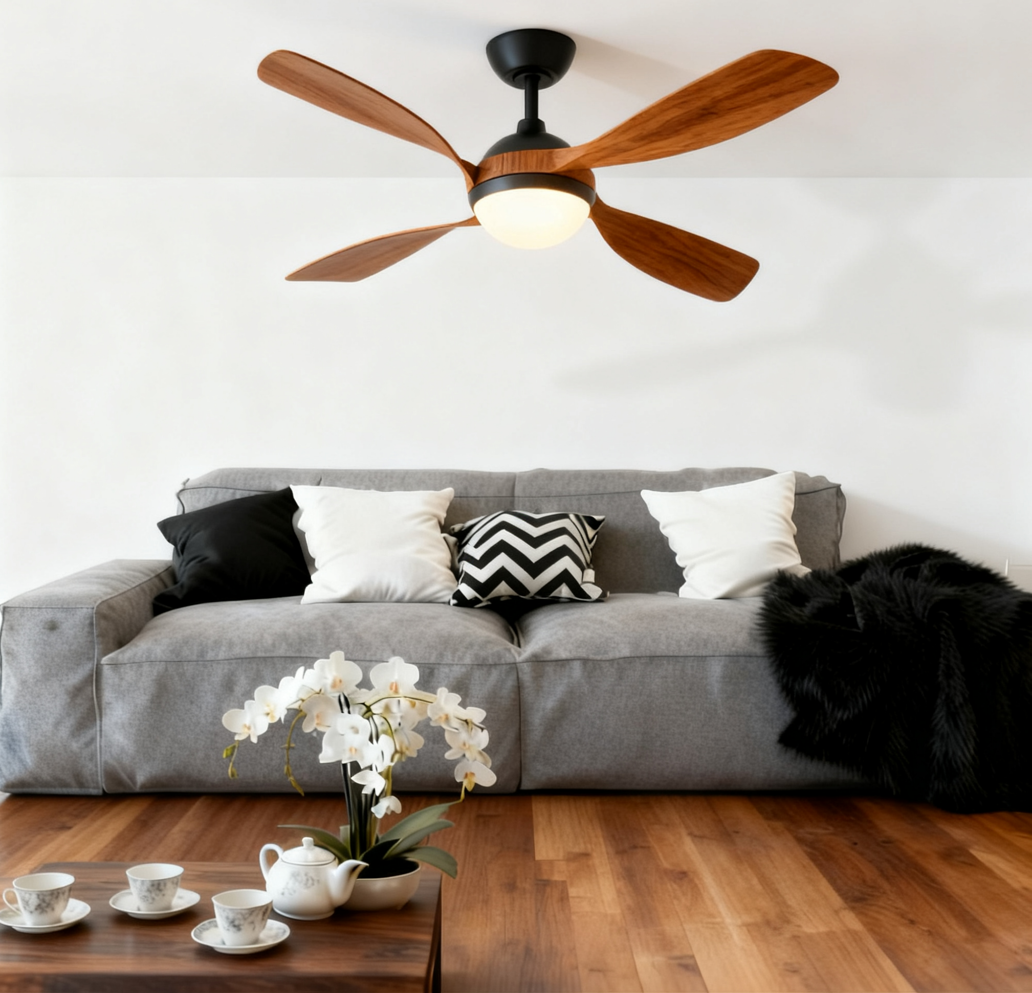 Modern 52 Inch Metal Indoor Ceiling Fan with White Light Remote Control 6 Speed ABS Design 35W 220V DC