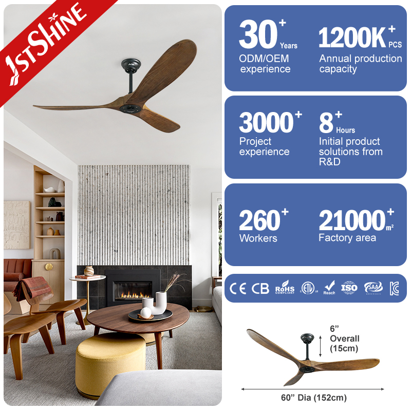 1stshine Decorative 60 Inches Cieling Fan 230V Wood Blades Cele Fan DC BLDC Remote Control Ceiling Fans
