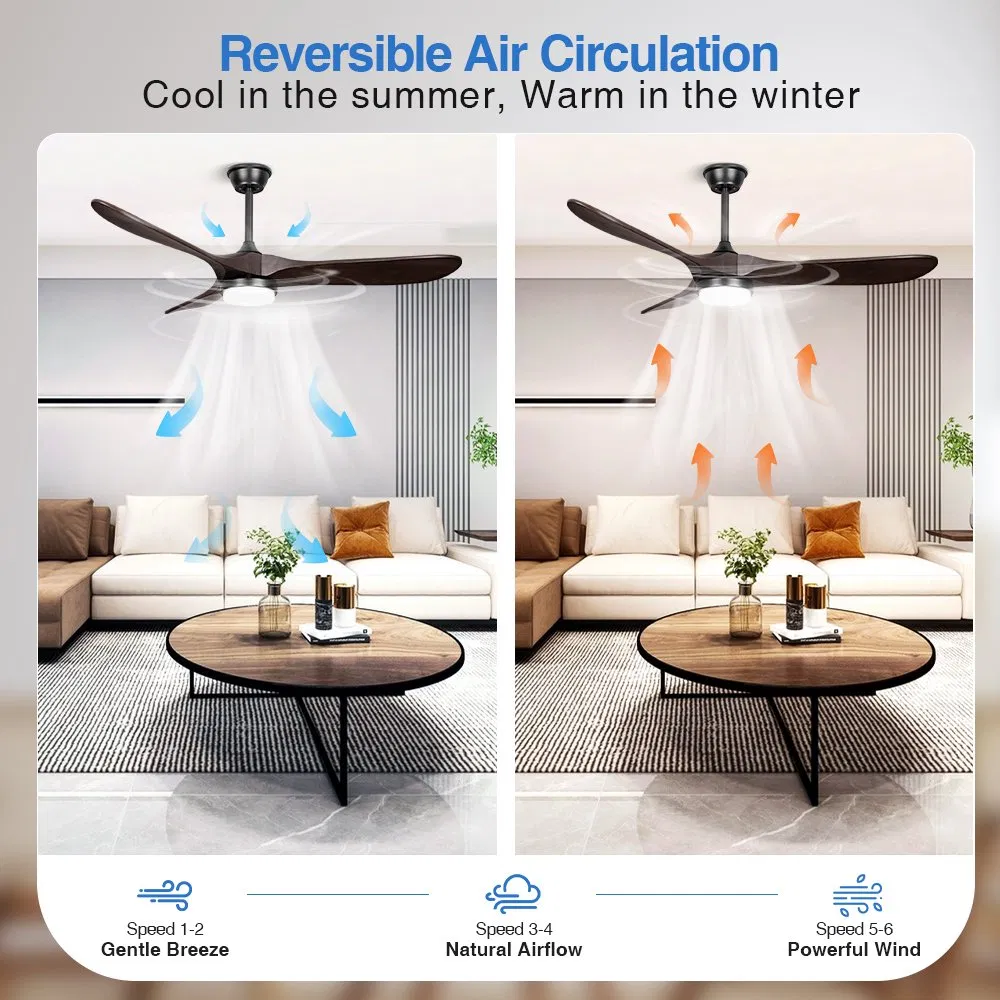 52 Inches Solid Wood 3 Blades Remote Control Ceiling Fan with Light