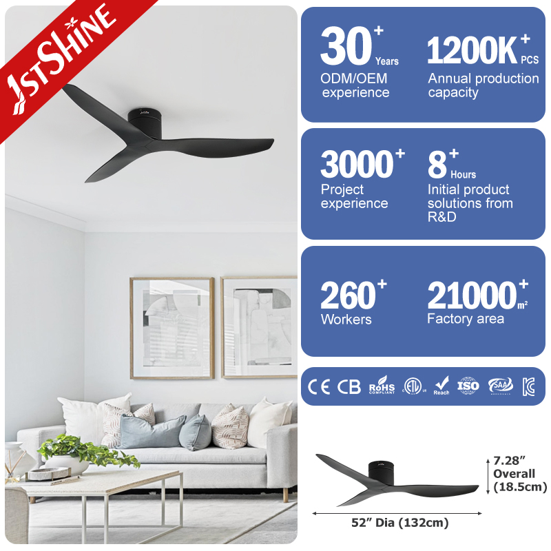 1stshine Ceiling Fan Low Profile 3 ABS Blades Smart Remote Control Space Saving DC Ceiling Fan