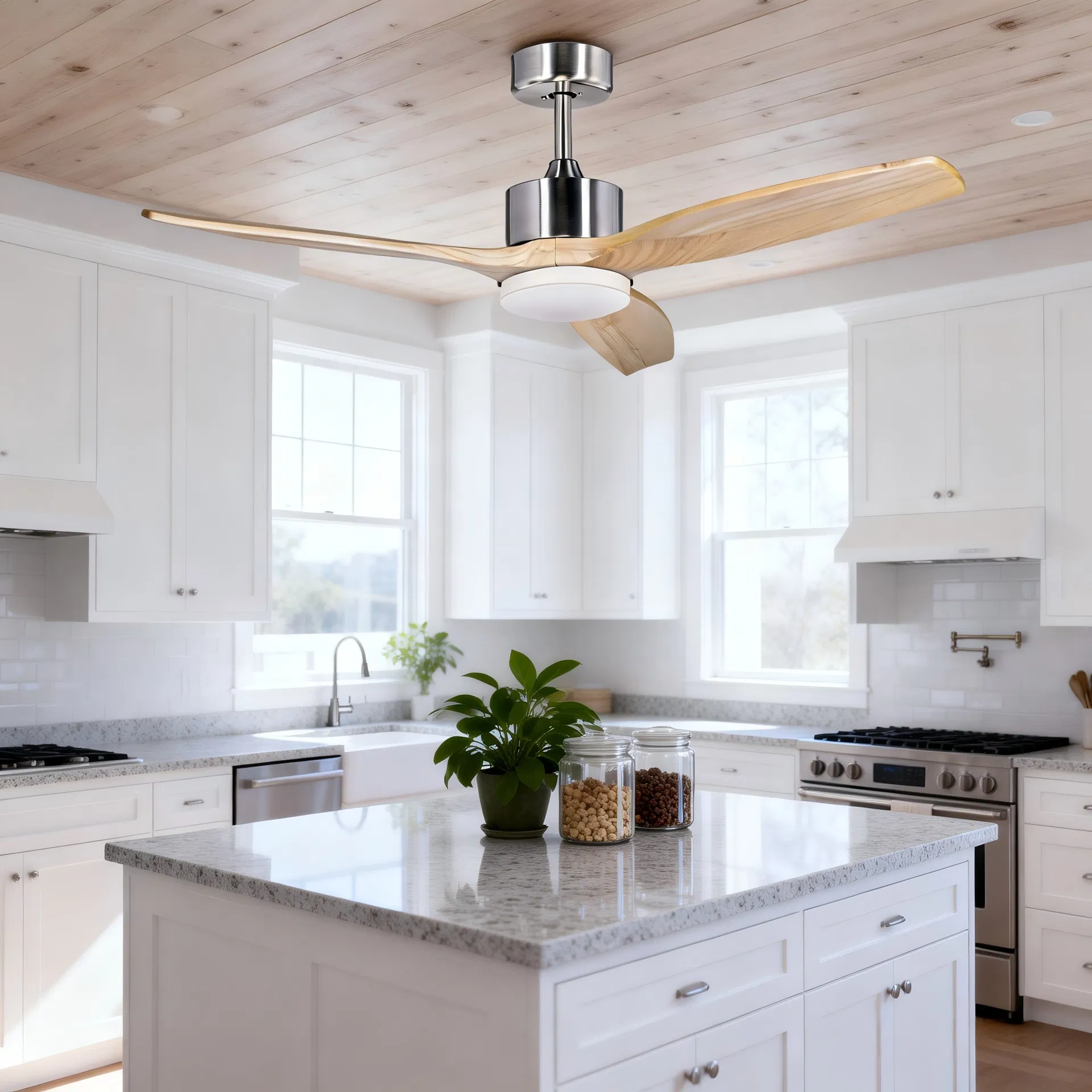 3 Solid Wood Blades LED Light DC Ceiling Cooling Fan details