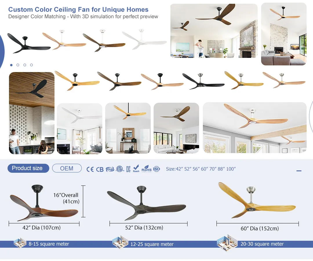 Decorative 60 Inches Ceiling Fan 230V Wood Blades DC BLDC Remote Control Ceiling Fan Detail Structure