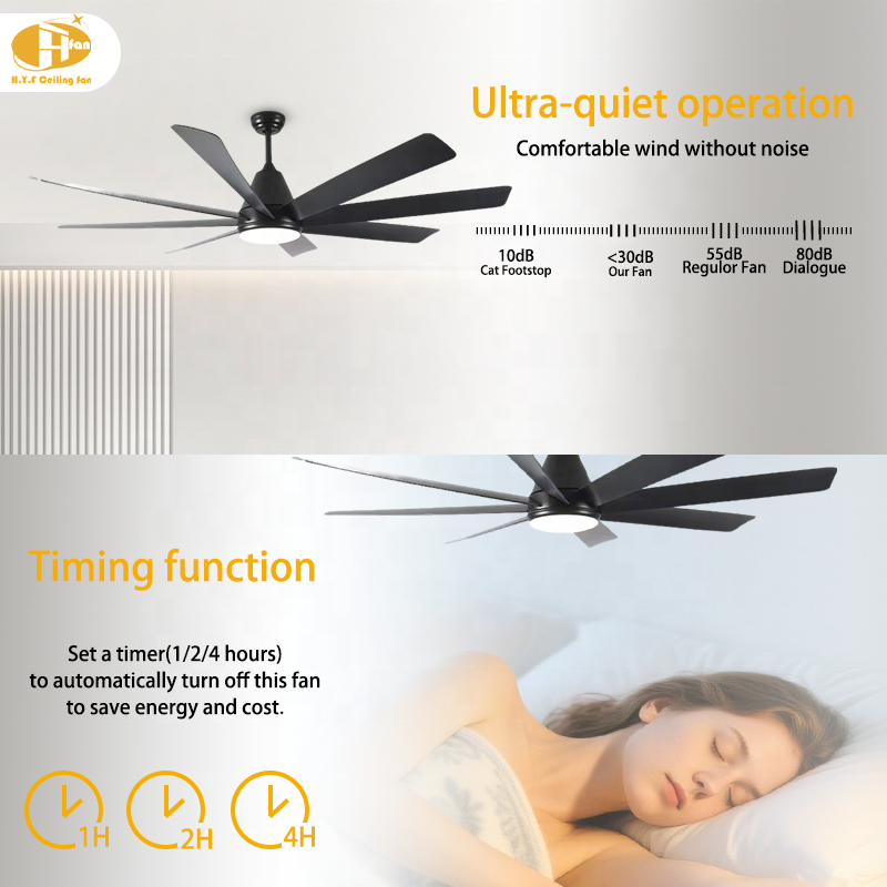 60 Inch 8-Blade Black Ceiling Fan Light LED &amp; 6-Speed Reversible DC Motor Remote Control High Airflow for Large Living Room