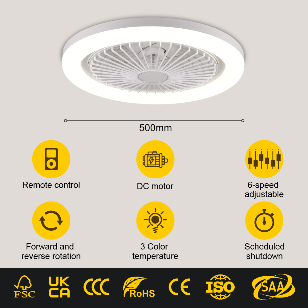 #9187 Factory OEM 500mm Silent DC Motor Ceiling Fan Light with Remote Control 36W*2 LED Light Source 10-Year Warranty Bedroom