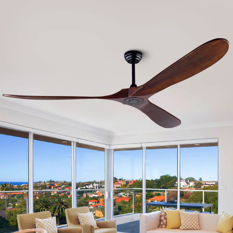 Modern Electric Outdoor Hotel Use Remote Wall Control Large Real Wooden Blade Ceiling Fan Without Light
