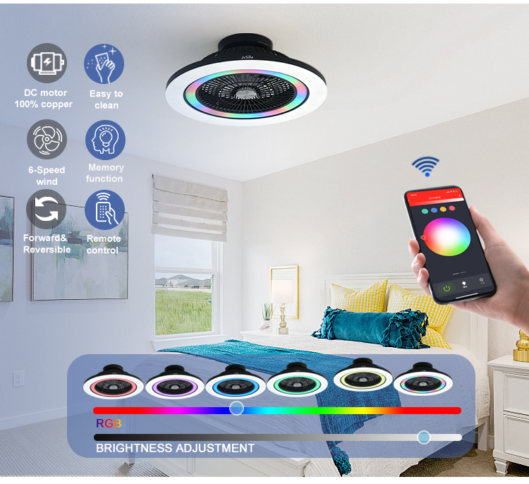 Led Ceiling Fan Fancy 23 Inches RGB Lighting Party Indoor Ceiling Fan With LED Light