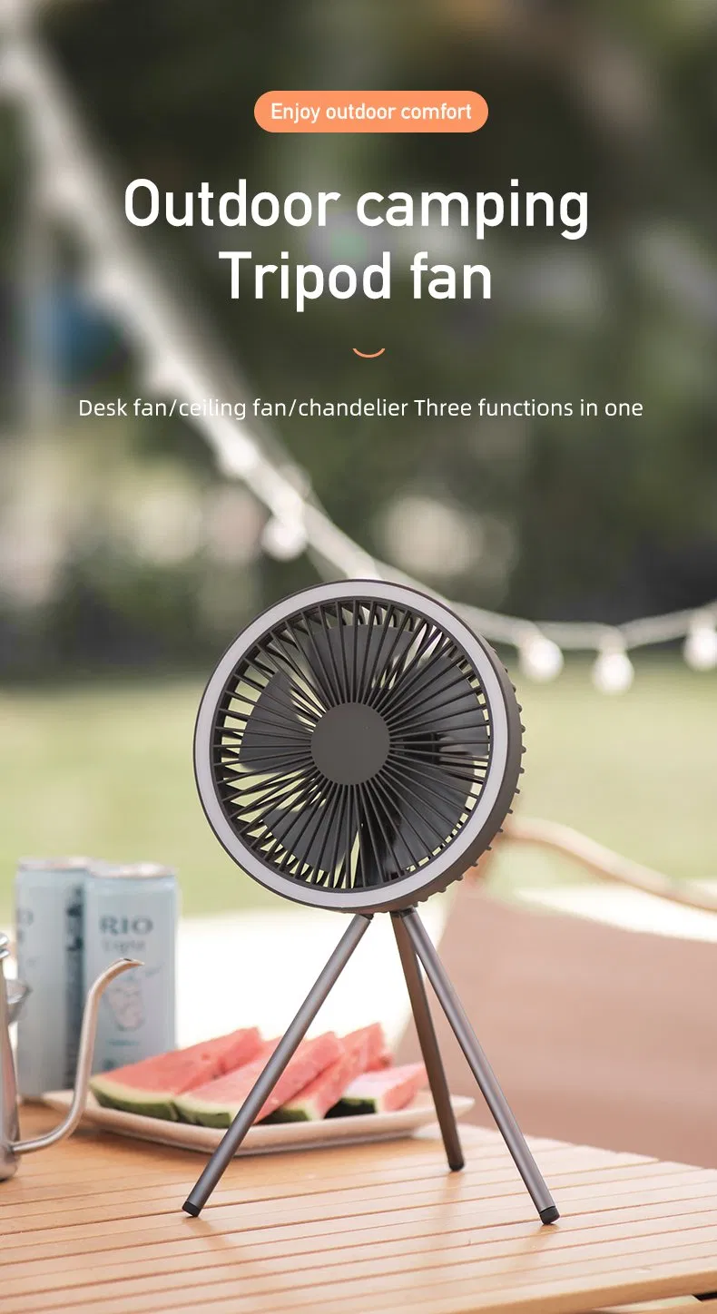New Outdoor Tripod Fan Large Capacity Wireless USB Charging Camping Fan Portable Small Ceiling Fan Lamp