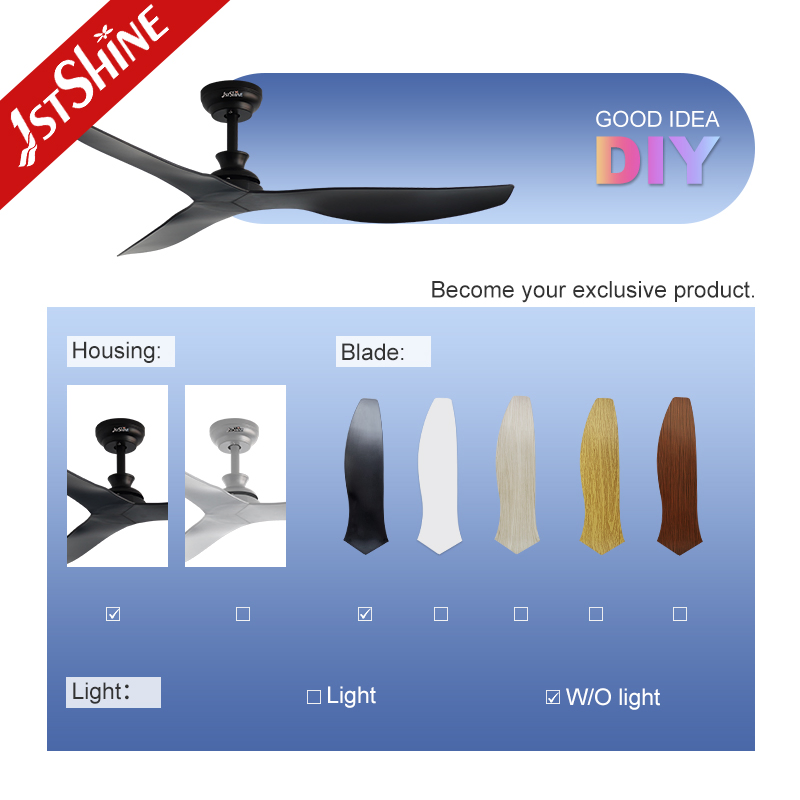 1stshine Ceiling Fan ABS Plastic Blades 52 Inches Black Ceiling Fan with APP and Remote Control