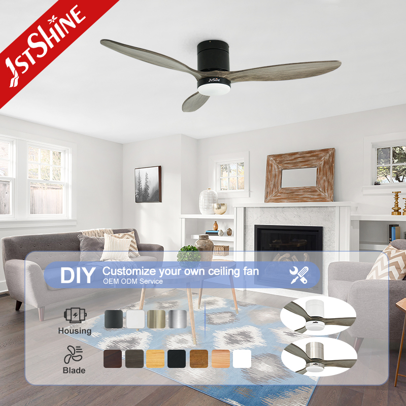 1stshine Noiseless Dimmable Flush Mount Solid Wood Fan Light Tricolor Ceiling Fan Light with Remote Control