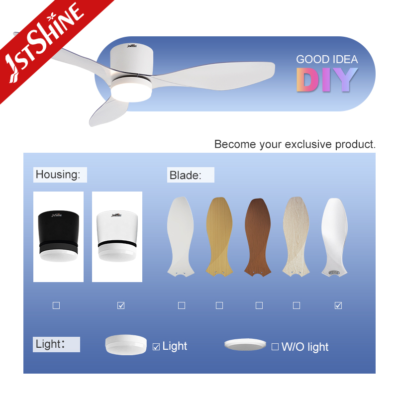 1stshine Ceiling Fan Transparent Blade DC Motor Flush Mount ABS Ceiling Fan 2in1 Lighting
