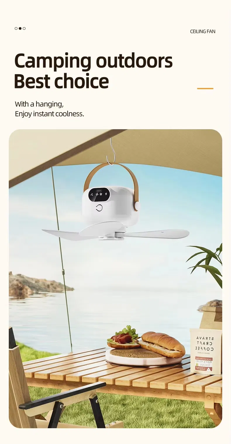 Portable LED Ceiling Fan with Light USB Charging & Remote Control for RV Hotel & Car for Outdoor Camping