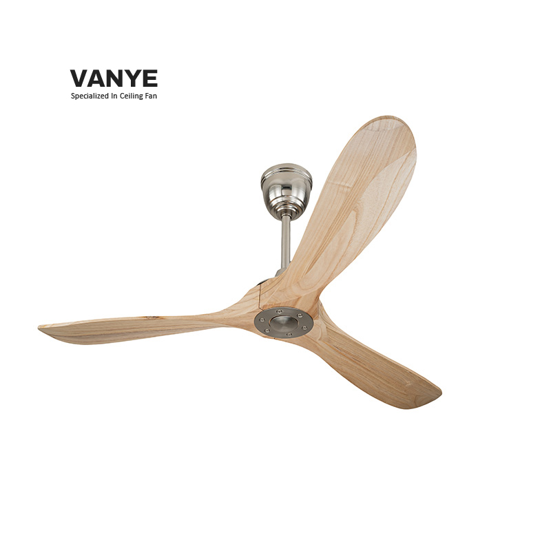52-Inch Wooden Ceiling Fan Without Light Remote Control Air Cooling for Outdoor Household Hotel Garage Use DC Motor Power Source
