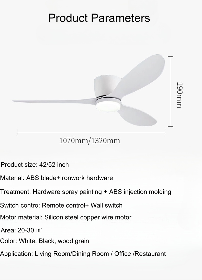 52 Inch Ceiling Fans with Lights Remote Control Modern Low Profile Ceiling Fan with Quiet Reversible AC DC Motor for Bedroom Living Room and Patio White