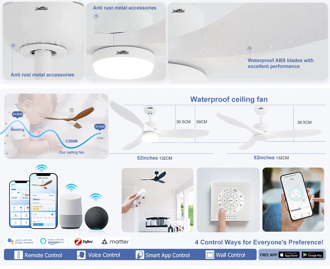 Ceiling Fan Waterproof IP65 Outdoor Smart Control Black Ceiling Fan With ABS Blades