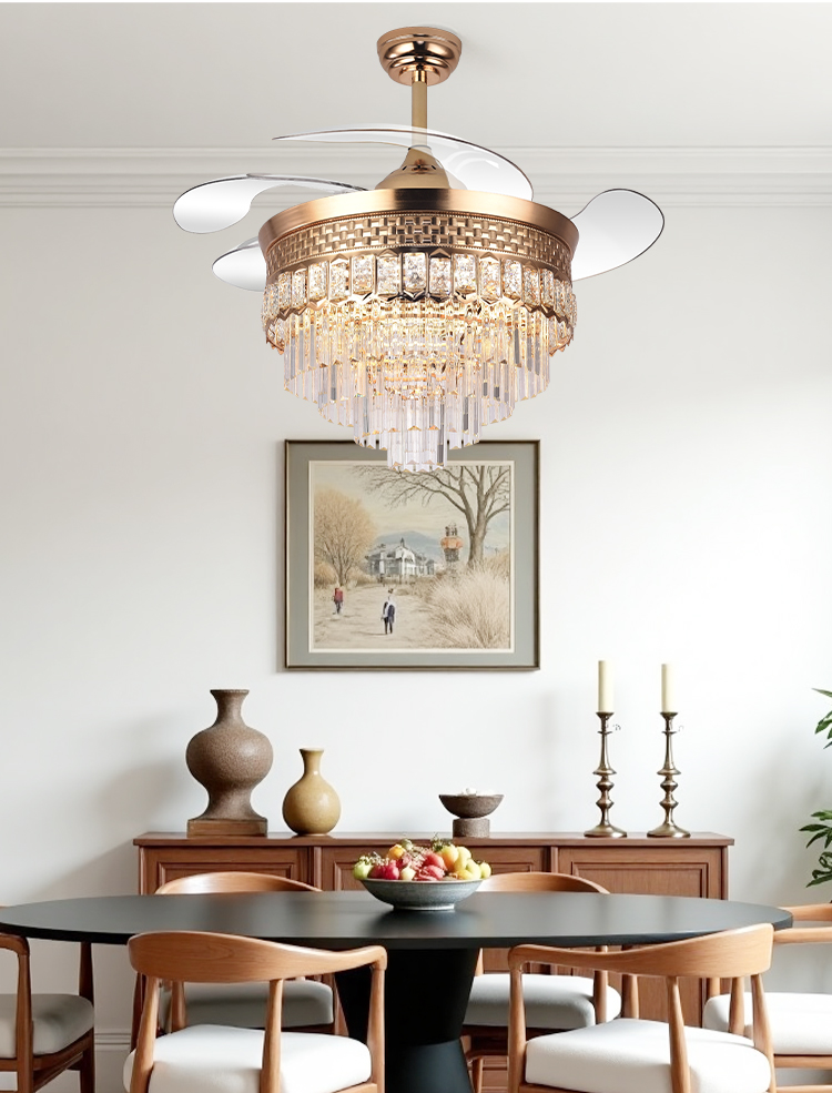 Y120 Luxury Bedroom Crystal Chandelier Ceiling Led Fan Light Luxury Ceiling Fan Led with Light Chandelier Ceiling Light and Fan