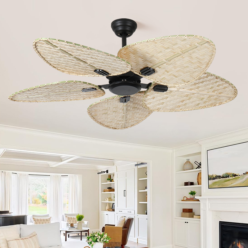 Wholesale Modern Ceiling Fan Without LED Light and Remote Control BLDC motor Reversible Bamboo ceiling fan Tropical style Palm