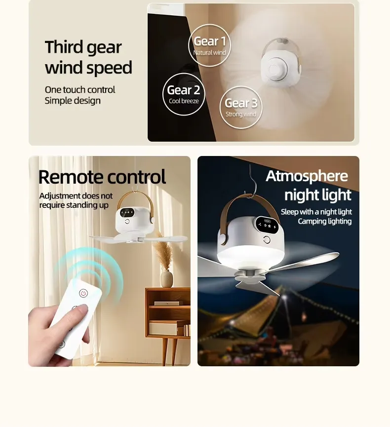 Portable LED Ceiling Fan with Light USB Charging & Remote Control for RV Hotel & Car for Outdoor Camping