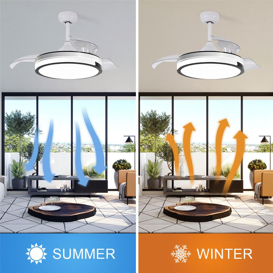 Modern 42-inch Decorative LED Ceiling Fan Light Invisible Ventilador De Techo Remote Control 3 Blades Iron Wood Material DC