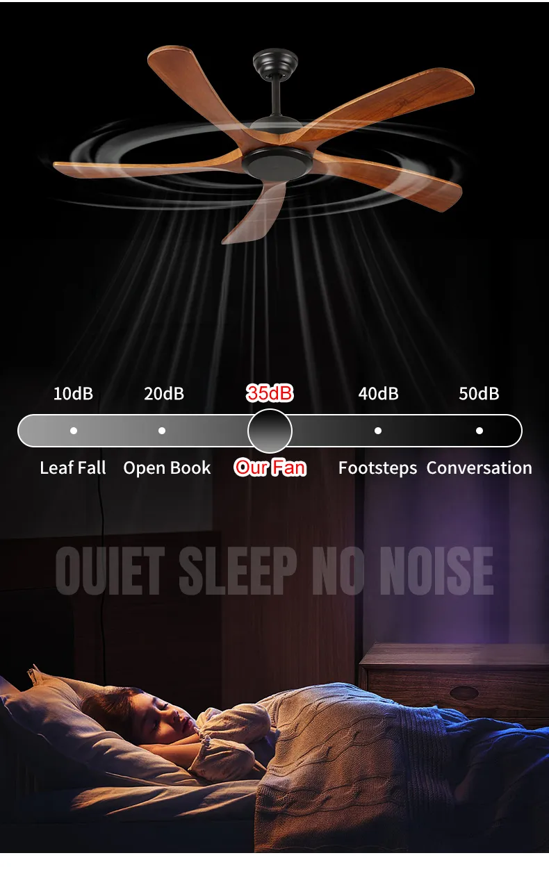 Solid Wood Ceiling Fan Without Lights Flush Mount Remote Control, Wood Blades Modern Outdoor Ceiling Fans No Light for Bedroom