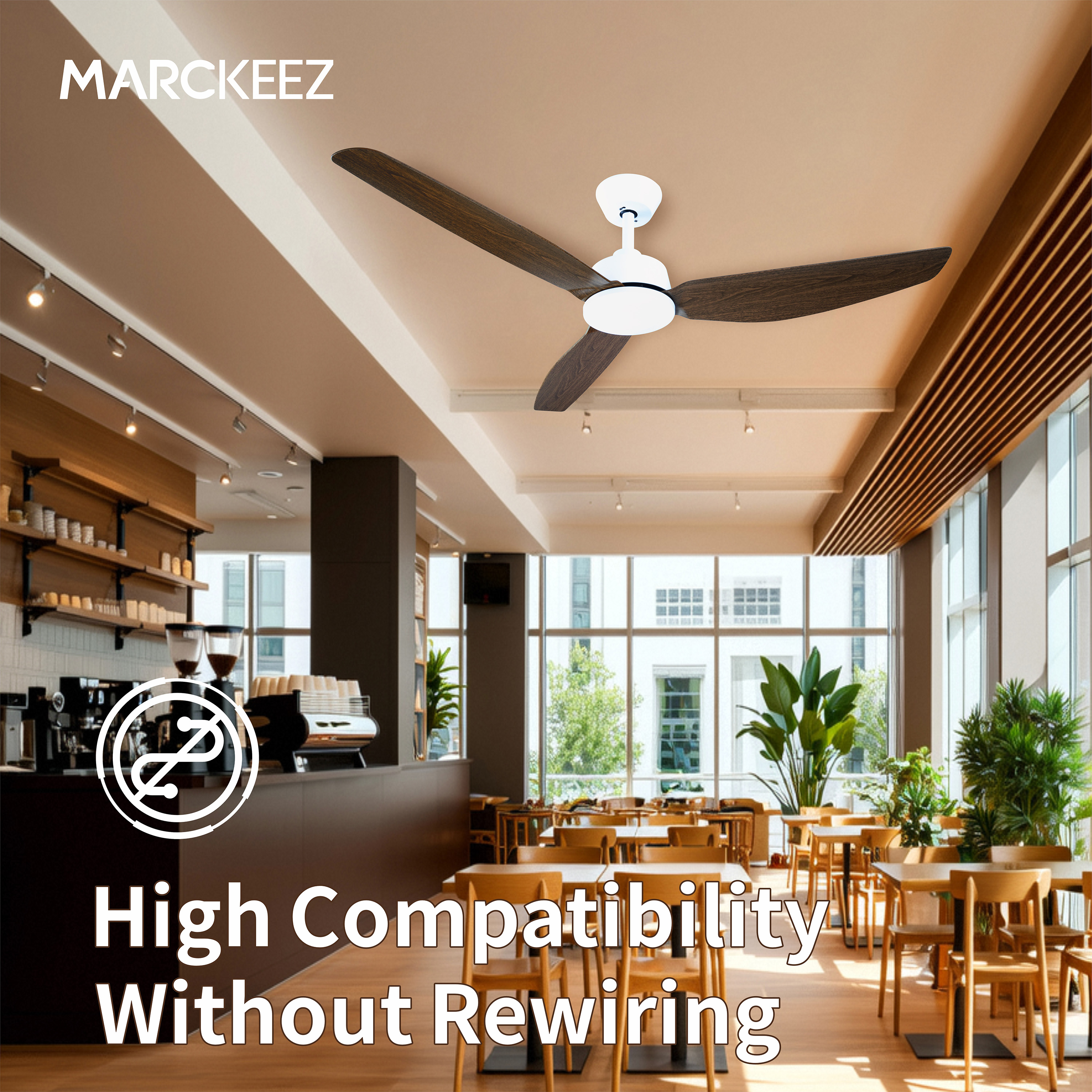 ABS 3 Blades DC Ceiling Fan 52 Inch Quiet Energy Saving Fan for Home Without Light