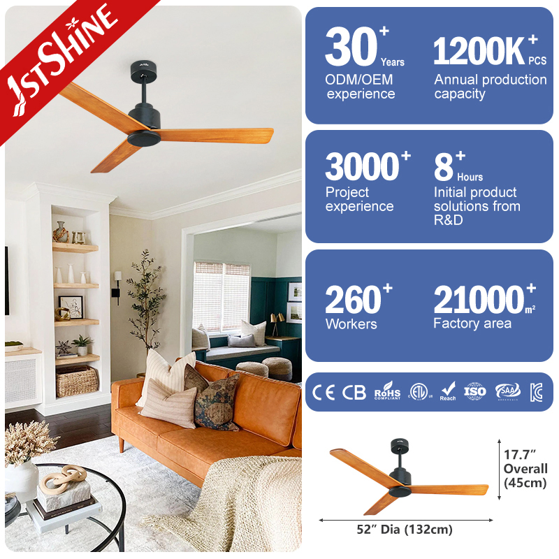 1stshine Ceiling Fan Smart Large Airflow Vietnam Woundless Bent Wood Walnut Wood Blades Ceiling Fan