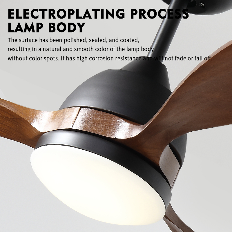 Modern LED Ceiling Fan With Light Dc Inverter Remote Control Solid Wood Three Blade Chandelier For Home For Living Room