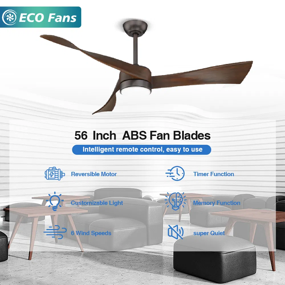 56-Inch ABS Ceiling Fans Remote Control &amp; Lights, 5 Dark Wood Blades, Quiet Ceiling Fan for Living Room, Bedroom, Office, Dining Room, Patio.