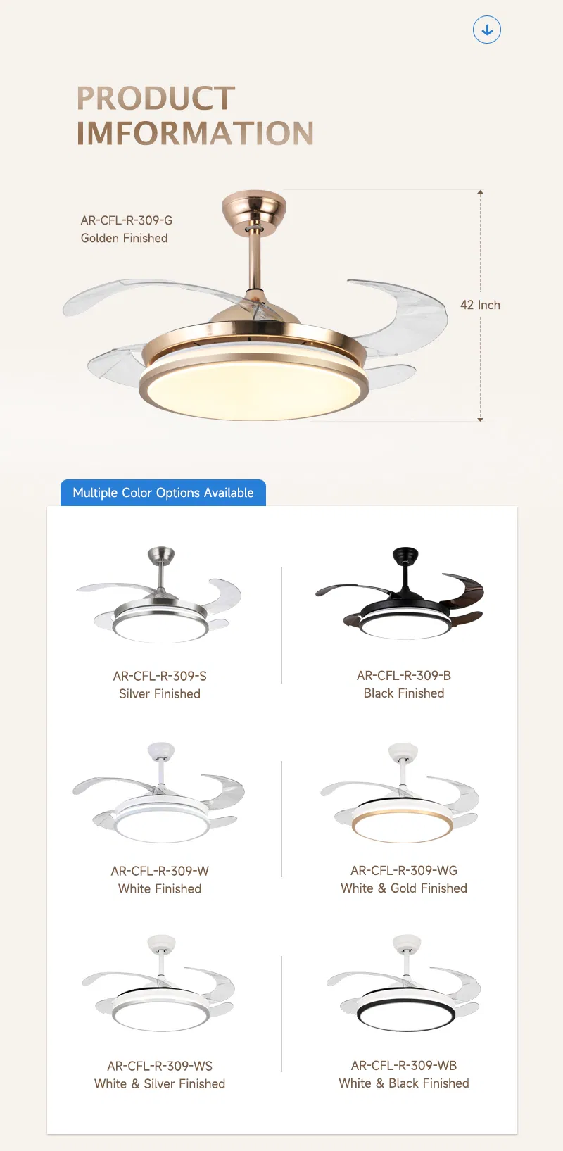 Chandelier Modern Pendant Lights Retractable Invisible LED Ceiling Fan Light with LED Light and Remote Control