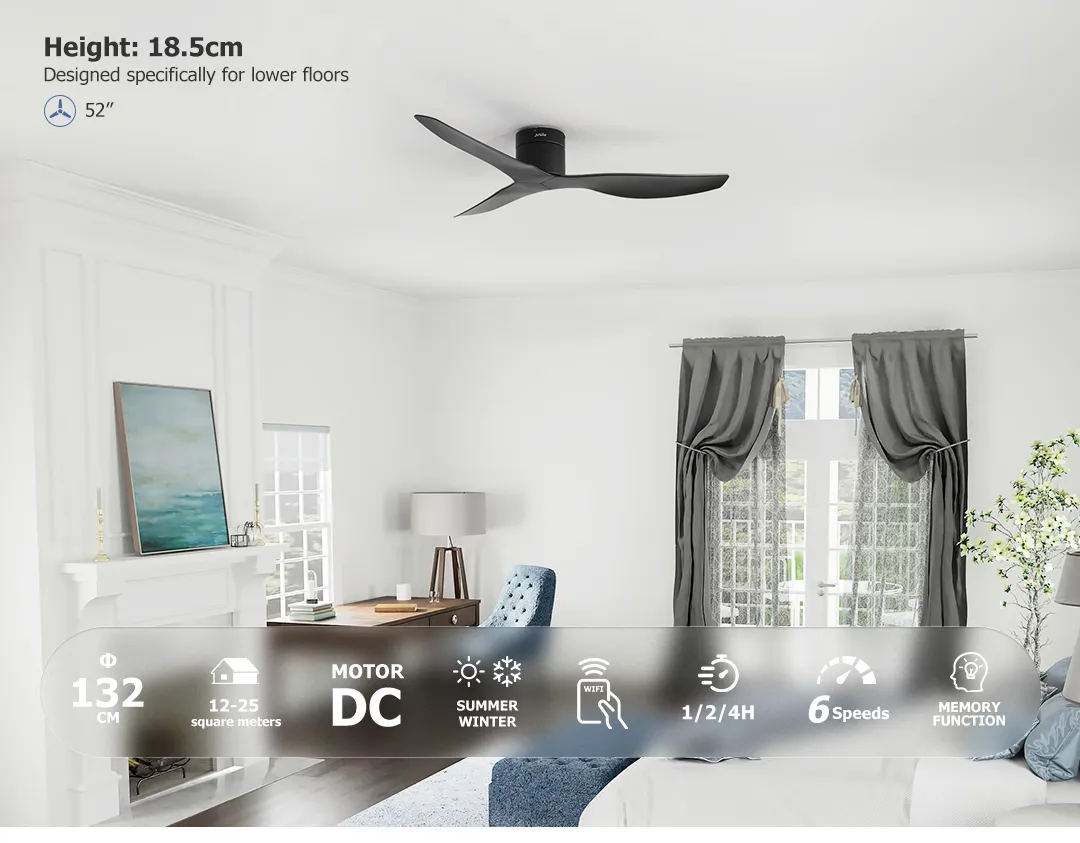 Ceiling Fan Low Profile 3 ABS Blades Smart Remote Control Space Saving DC Ceiling Fan