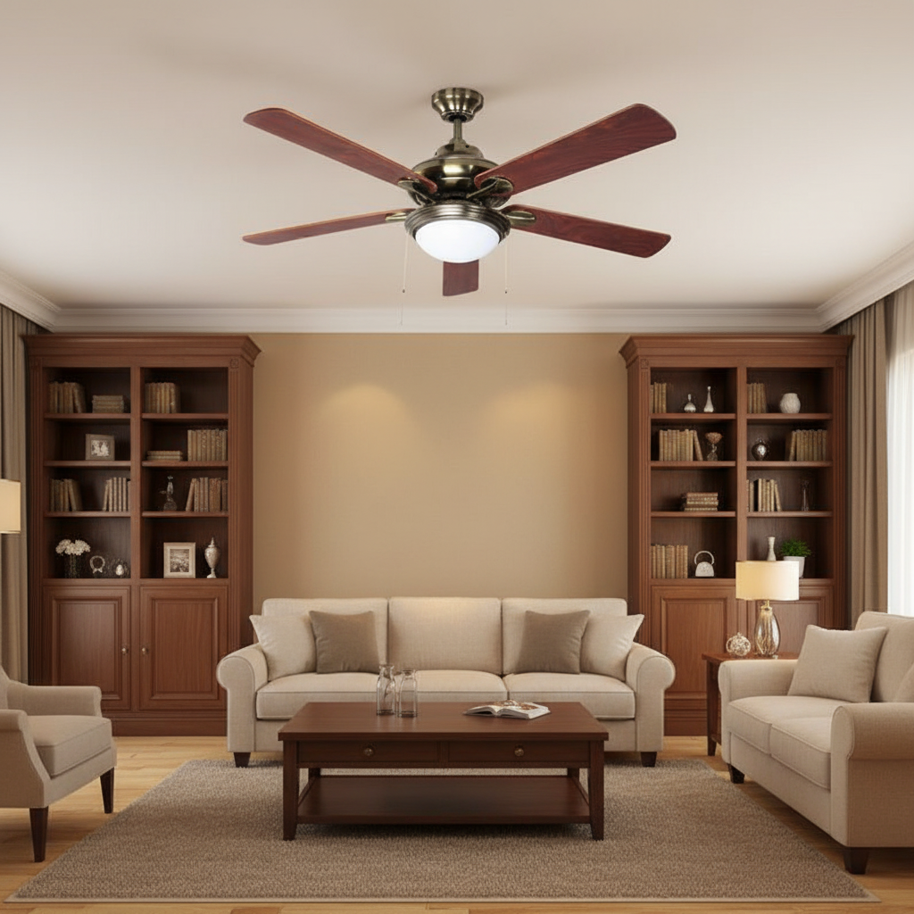 China Electric Metal Ceiling Fans with Mechanical Control Air Cooling for Household &amp; Hotel Use 5 Blades 52-Inch