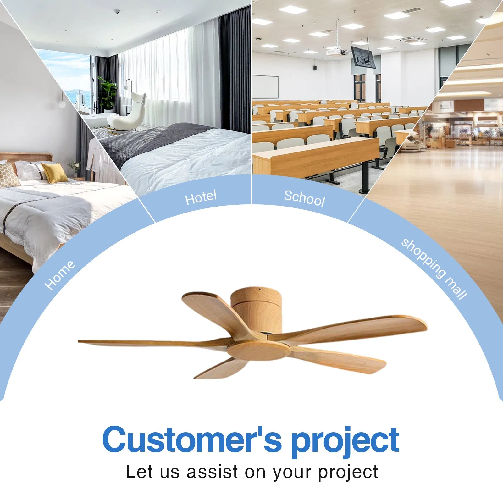 Quiet Operation 56 Inch Solid Wood Ceiling Fan No Light No Lamp Without Flush Mount