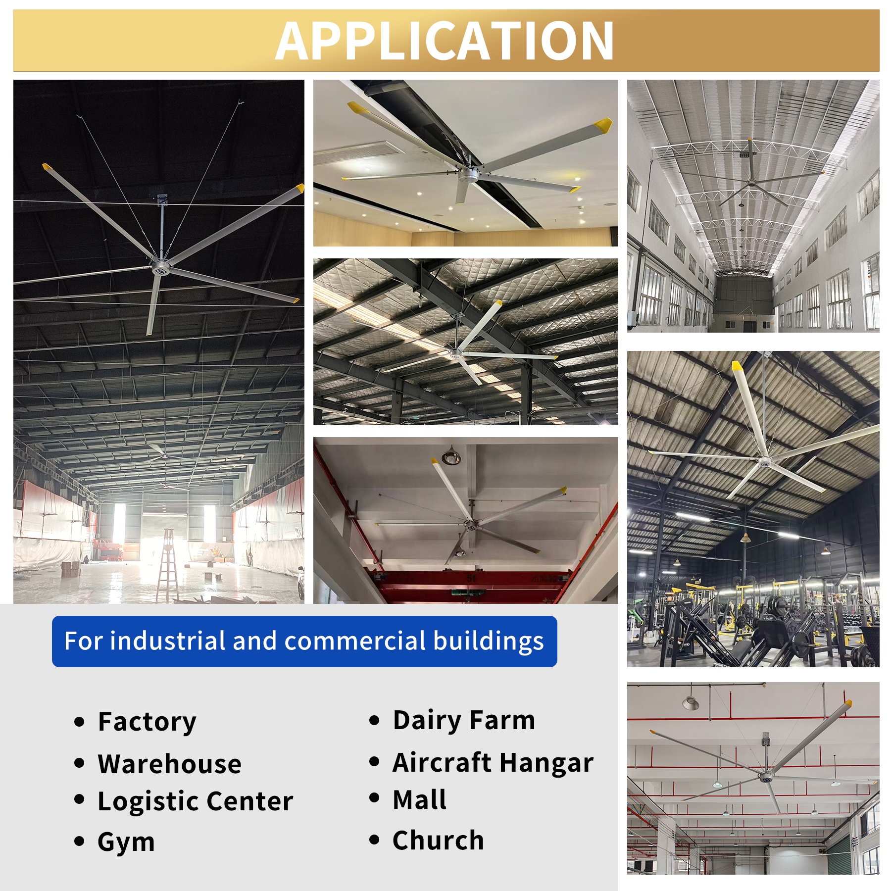 24/20/16/14/12/10ft Large Industrial Ceiling Fan PMSM Motor Hvls Fans For Factory Farm GYM Warehouse Logistics Office Carport