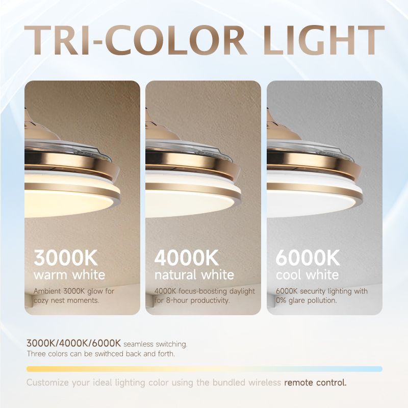 42'' Chandelier Modern Pendant Lights Golden Silver Retractable Invisible LED Ceiling Fan Light with LED Light and Remote Control