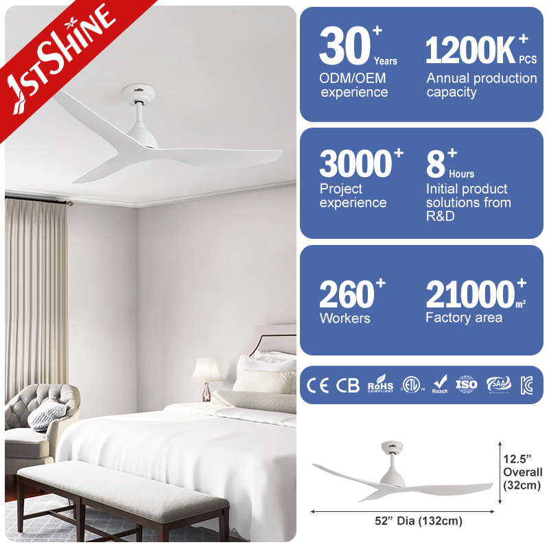 1stshine Ceiling Fan with DC Motor High Speed Smart Modern White 52 Inches Ceiling Fan