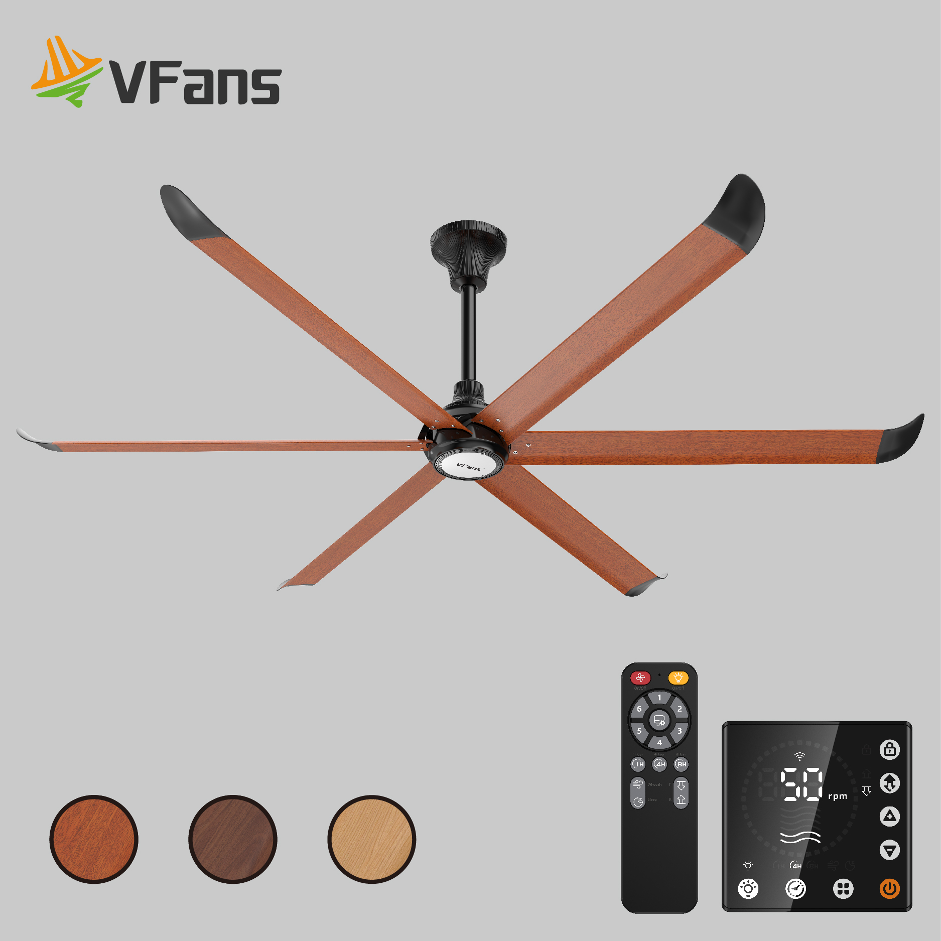 VFans Customizable Indoor Big Ceiling Fan with Light 1.5m-3m DC Motor HVLS Fan Energy Saving Noiseless Ventilator