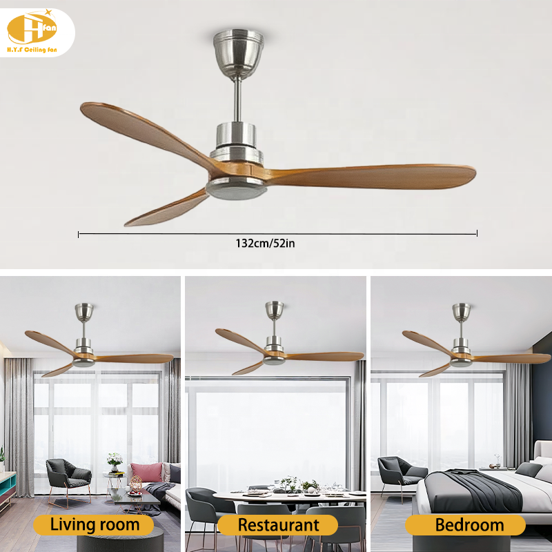 RF 433 Remote Control Ceiling Fan No Light 40W Smart Home Energy Saving AC DC 3 Blades Safe Outdoor Household Garage Use Wood