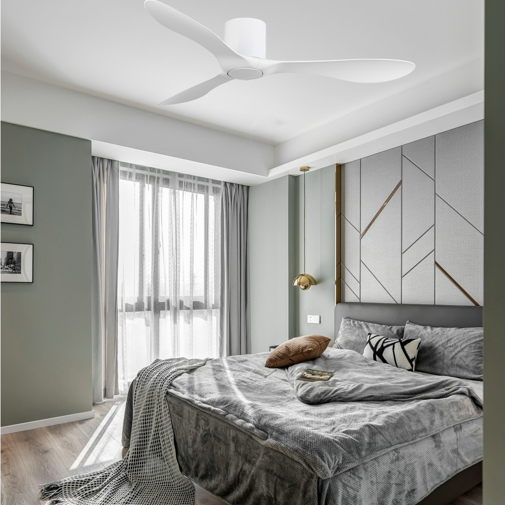 JK ZS-52C4WH Ceiling Fan Low Profile 3 White ABS Blades Energy Efficient Ceiling Fan Without Light